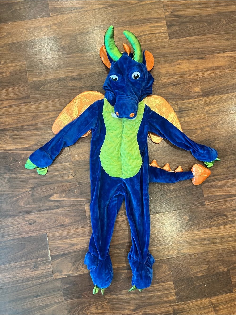 Dragon Costume 3T Blue Plush Full Body Wings Tail Hood Halloween